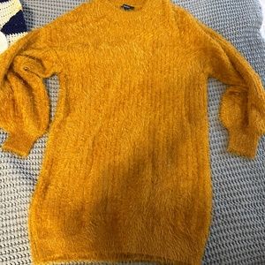 Golden Fuzzy Sweater Dress